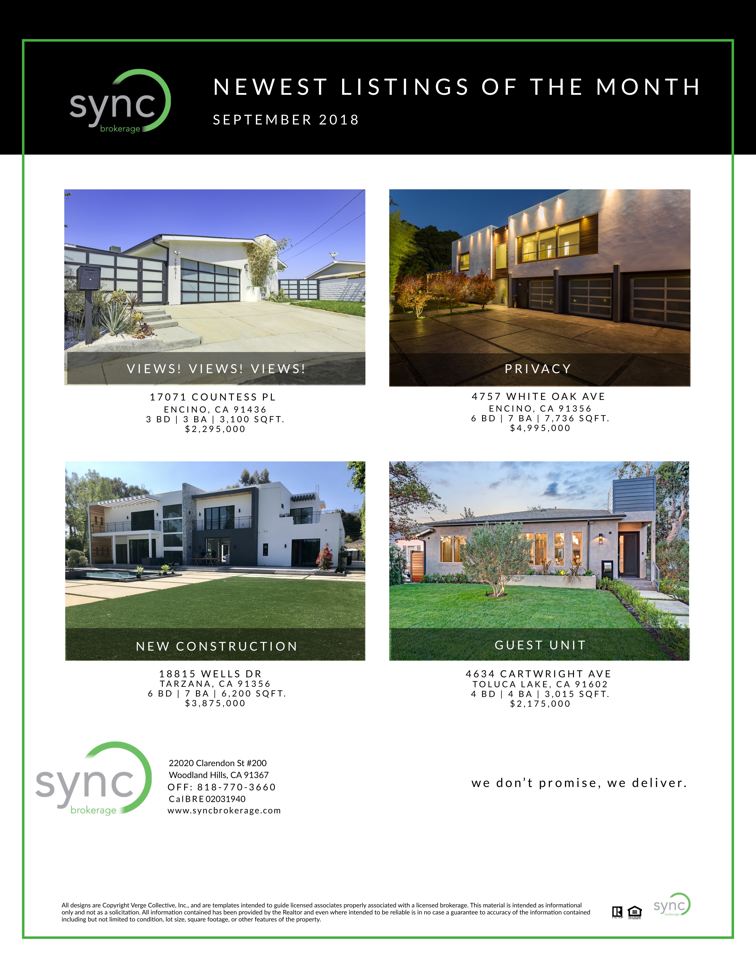 Sync Brokerage September Listings Woodland Hills Real estate